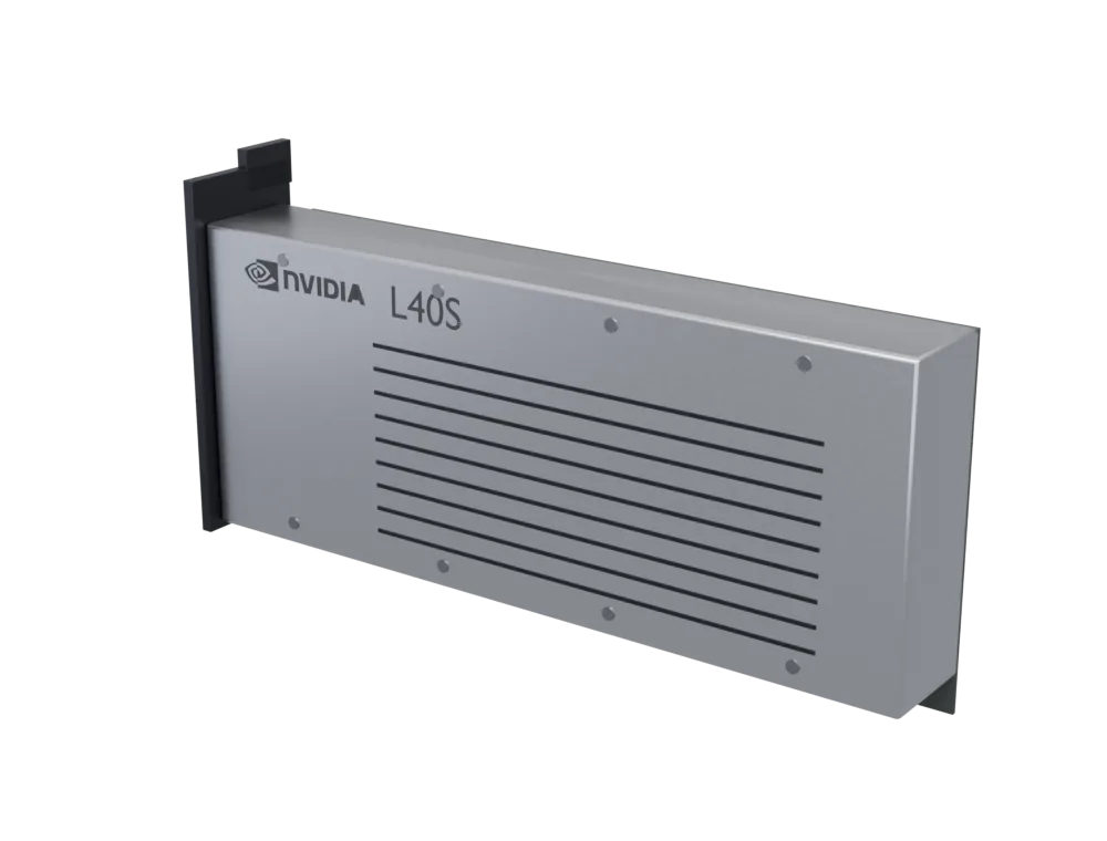 Illustrative render of a NVIDIA L40S 48GB: a generic body for its form factor, carrying the model name. Not a product photograph.